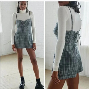 Urban Outfitters Isaac plaid laced up romper
